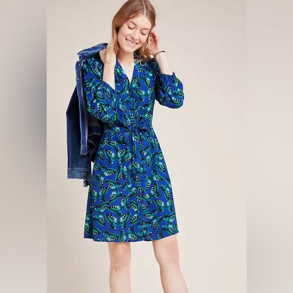 Anthropologie Maeve Pippa Blue Butterfly Dress